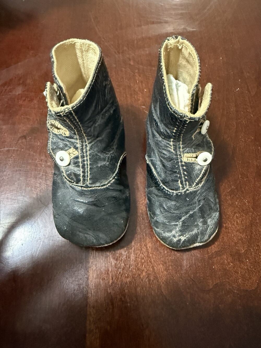 Victorian 1920s Antique Leather Button Up High-Top Baby Toddler Shoes Cottage